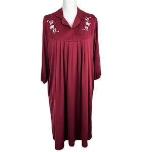 Granada Sleep Dress Women Large Red Collared Long Sleeve Sleepwear Adult